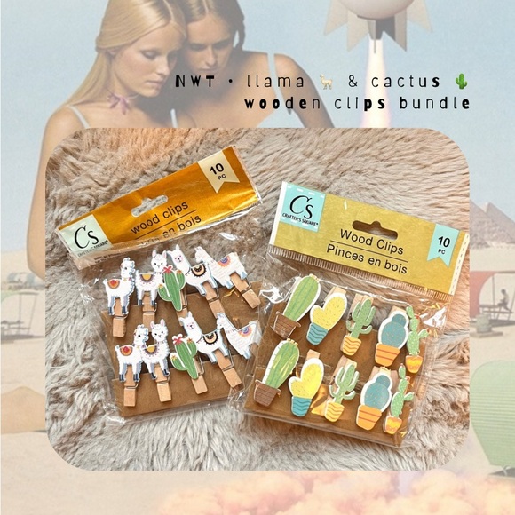 🆕 🎉 set of 2 llama & cactus wooden clips bundle set 🦙 🌵 - Picture 1 of 6